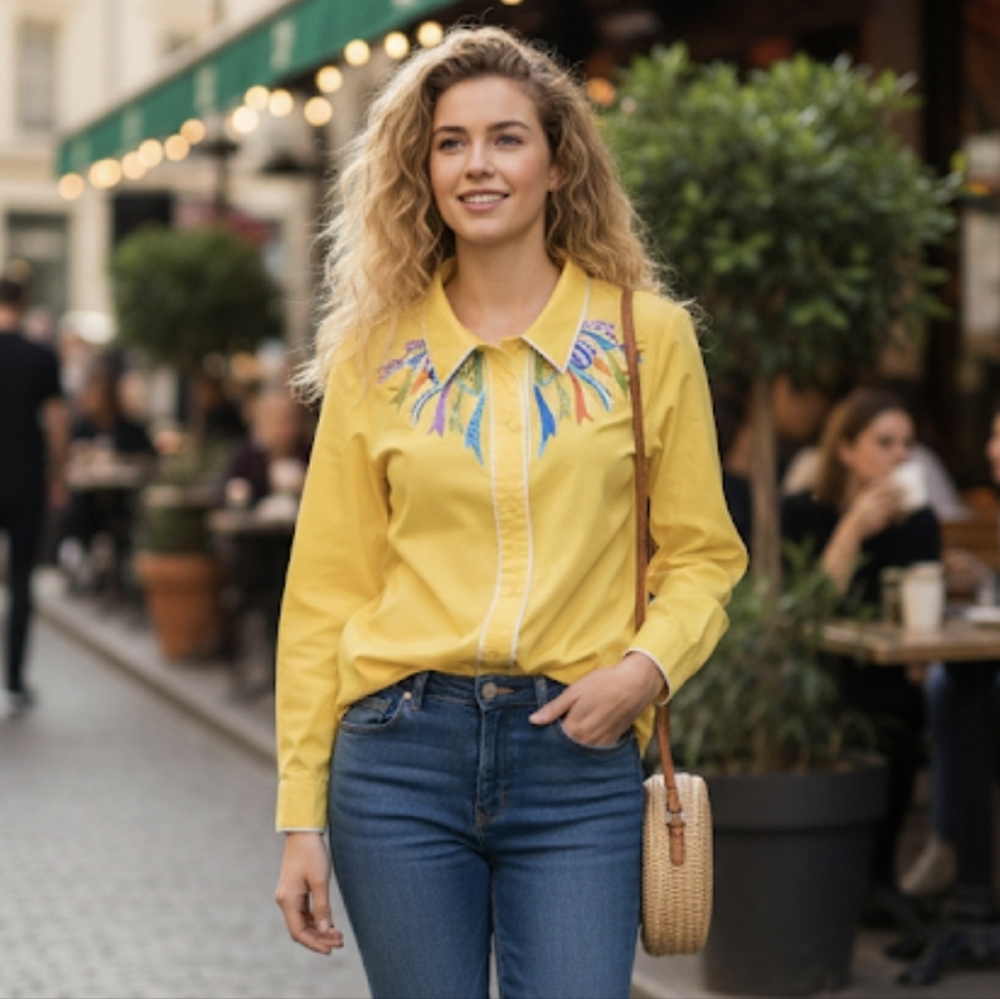 Vintage Bob Mackie Woman's  Button Top  Ribbons Bows Western Sz 1X